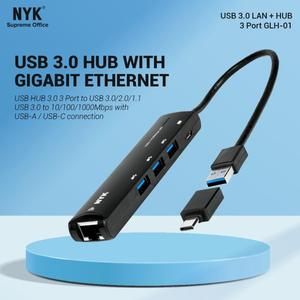 NYK USB HUB GLH01 / USB HUB NYK 3 PORT & LAN + TYPE-C 3.1 GLH-01_2