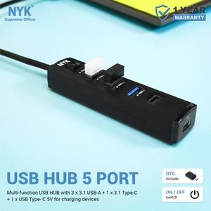 NYK USB Hub 4 Port Charge NYK 3.1 + OTG Type C Black_2