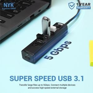 NYK USB Hub 4 Port Charge NYK 3.1 + OTG Type C Black_3