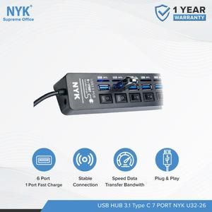 NYK USB HUB U32-26 7 Port USB 3.1 With Type C Portable Fast Charging_2