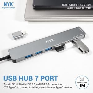 NYK USB HUB V-10 / V10 7 Port Cable 1M USB 3.0 + OTG Type-C_2