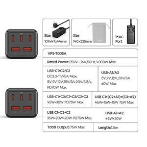 VIVAN VPS-T005A Kepala Charger 75W Socket Travel 6 In 1 Adaptor All In_4