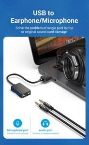 Vention 2 port USB External Sound Card Aux Audio 3.5mm - CDY_2