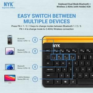 NYK K30 Keyboard Dual Mode Bluetooth + Wireless with Holder HP Tablet_2
