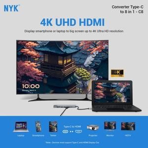 NYK Converter 8 in 1 Type C to Hub USB Lan HDTV Card Reader C8_5