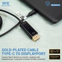 Kabel Type C to DP panjang 1.8m NYK Cable TypeC to DP Gold Plate 4K_2
