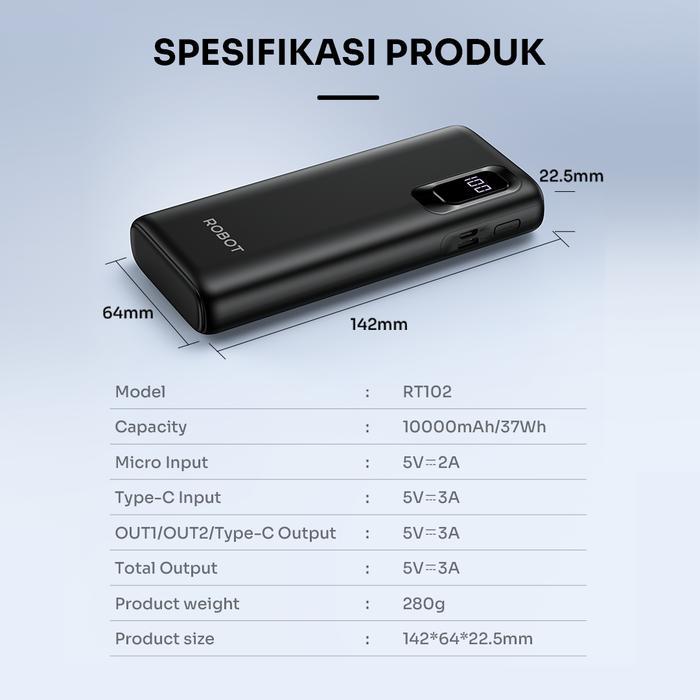 ROBOT Power Bank RT102 10000mAh 15W Dual Port Type C Micro USB Fast Charging Hit_2