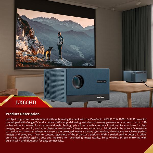 ViewSonic Smart Projector Proyektor LX60HD | LX60 with Google TV Full HD 1080P_2