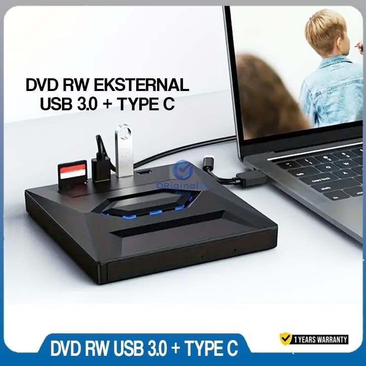 DVD Eksternal + Type C + Card Reader Slim External USB DVD+/-RW Optical Drive OR_3