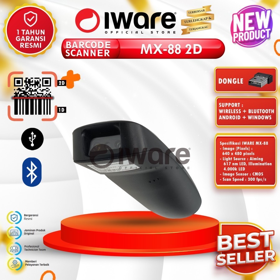 BARCODE SCANNER PORTABLE WIRELESS Mini Bluetooth 2.4G 1D&2D IWARE MX88 - IWARE M_2