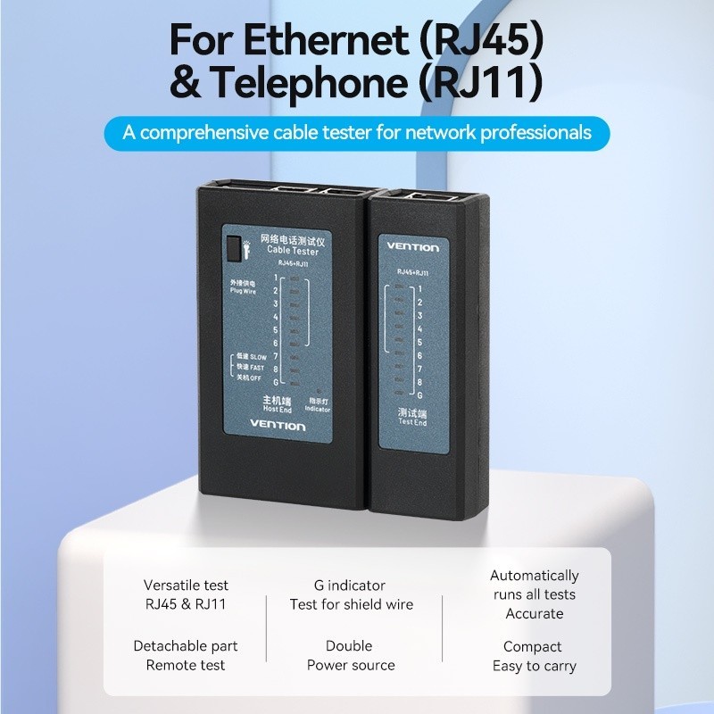 VENTION Manual Network Cable Tester Ethernet RJ45/RJ11 Black - KEF_2