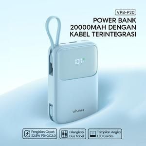 VIVAN VPB-P20 Powerbank 20.000 mAh 22.5W PD QC 3.0 LED 2 Built In Cable Type-C &_2