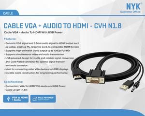 [1733899224996873259] Kabel Vga + Audio to HDMI with USB Power 1.8m NYK Kabel Vga Male + Audio to Hdmi Male - CVH