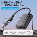 VENTION Converter 2in1 TYPE-C & USB 3.0 to HDMI Gray 0.15M Connector 2 In 1 TypeC to HDMI , USB to HDMI - ACY