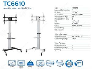 [1733463063795762219] TV Cart Aluminium Oximus TC6610 Bracket Standing Roda Cocok untuk LED TV 37" - 86"
