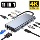`Type C 11 IN 1 Hub Adapter To HDMI 4K / Hub Adapter Type C 11 IN 1 ke LAN For Mac & Laptop Komputer 4 USB 3.0 PD 87W dan Audio 3.5mm