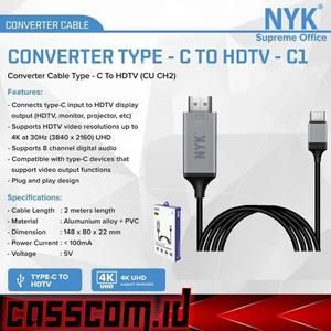NYK C1 Converter Cable Type-C to HDMI 2 Meter - Kabel TypeC to HDTV HDMI 2M