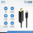 Kabel Type C to DP panjang 1.8m NYK Cable TypeC to DP Gold Plate 4K
