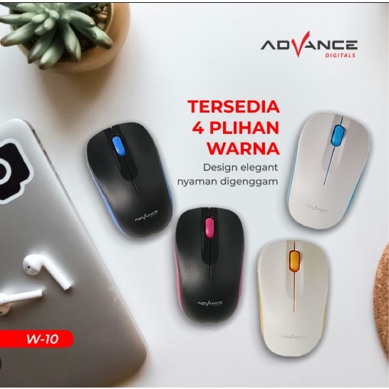 MOUSE WIRELESS BLUETOOTH ADVANCE W10 2.4G 1600 DPI switchable