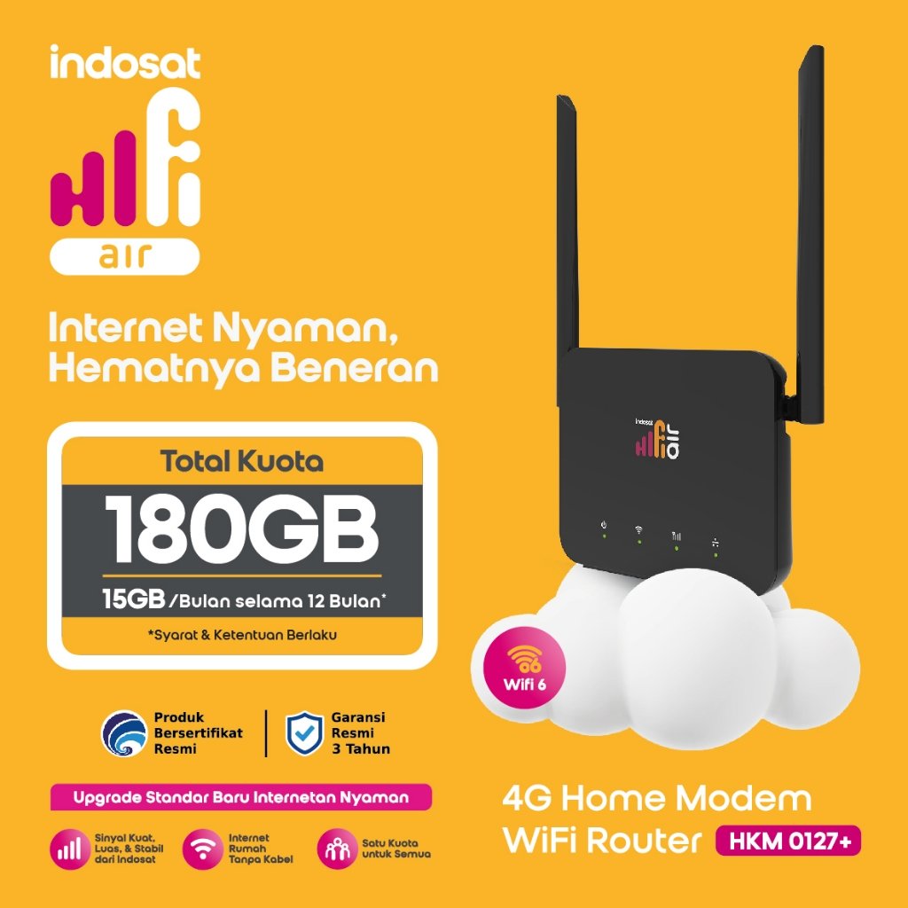 Modem Wifi Indosat Hifi Air HKM 0127+ | HKM 0127 Free Kuota 215GB 12 BULAN MODEM UNLOCK ALL OPERATOR