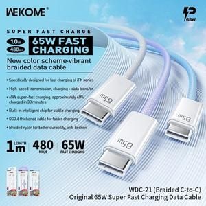 [1731663346253661227] Kabel Data Wekome WDC-21 Original 65W Super Fast Charging Data Cable (Braided) (C-C 65W) 1M
