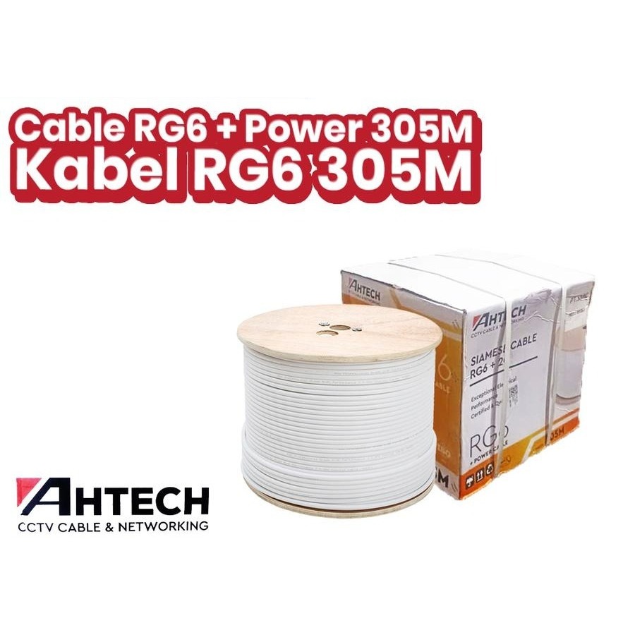 [1731636060561376299] KABEL COAXIAL AHTECH Kabel RG6 + Power | Cable RG 6+P AHTECH Putih 305 Meter