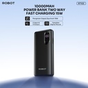 ROBOT Power Bank RT102 10000mAh 15W Dual Port Type C Micro USB Fast Charging Hitam