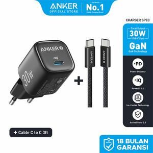 Anker Wall Charger GaN Adaptor USB Type C Fast Charging PD 30W Ice Cooled bundle Kabel - B2698