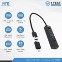 USB Hub 5 Port Charge C NYK 4 Port USB 3.1 + OTG Type C Black TU 359