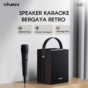 [1731356478240228395] VIVAN VS35 Speaker Karaoke Bluetooth v5.3 TWS Connect Material Kayu Microphone, speaker portable wireless