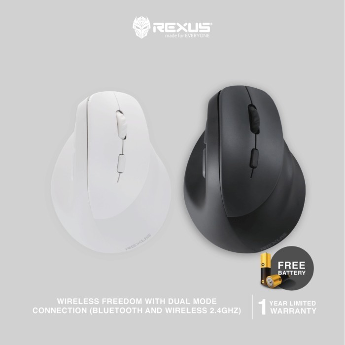 [1731145050156336171] Mouse Office Rexus Clif II QV-270 / QV270 Vertical Ergonomic Mouse Bluetooth + Wireless