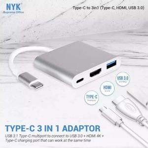 Converter 3 in 1 NYK USB 3.0 Type C to HDMI USB 4K HC7