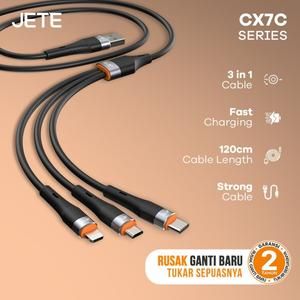 Charger JETE CX7C / C-X7C Kabel 3in1 Fast Charging (USB to Micro, Type C, Lightning)