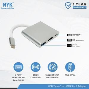 NYK Converter 3 in 1 USB 3.0 Type C to HDMI 4K Type-C USB 3.0