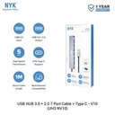 NYK USB HUB V-10 / V10 7 Port Cable 1M USB 3.0 + OTG Type-C