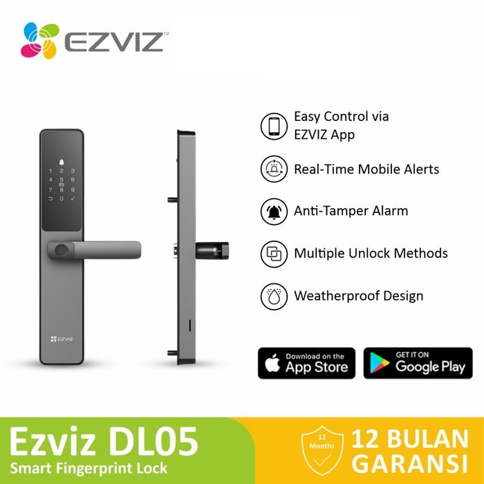 [1731143702130689067] Ezviz DL05 Smart Fingerprint Door Lock Handle Kunci Pintu Doorlock DL-05 Alarm Doorbell IP65 Anti Peeping