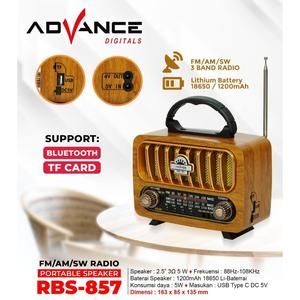 [1730891029464253483] ADVANCE PORTABLE SPEAKER RADIO FM/AM/SW RBS-857